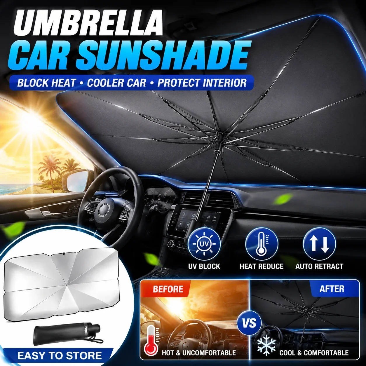 Foldable Car Umbrella Sunshade - Car Sunshade Windshield Umbrella Foldable 评论和价格